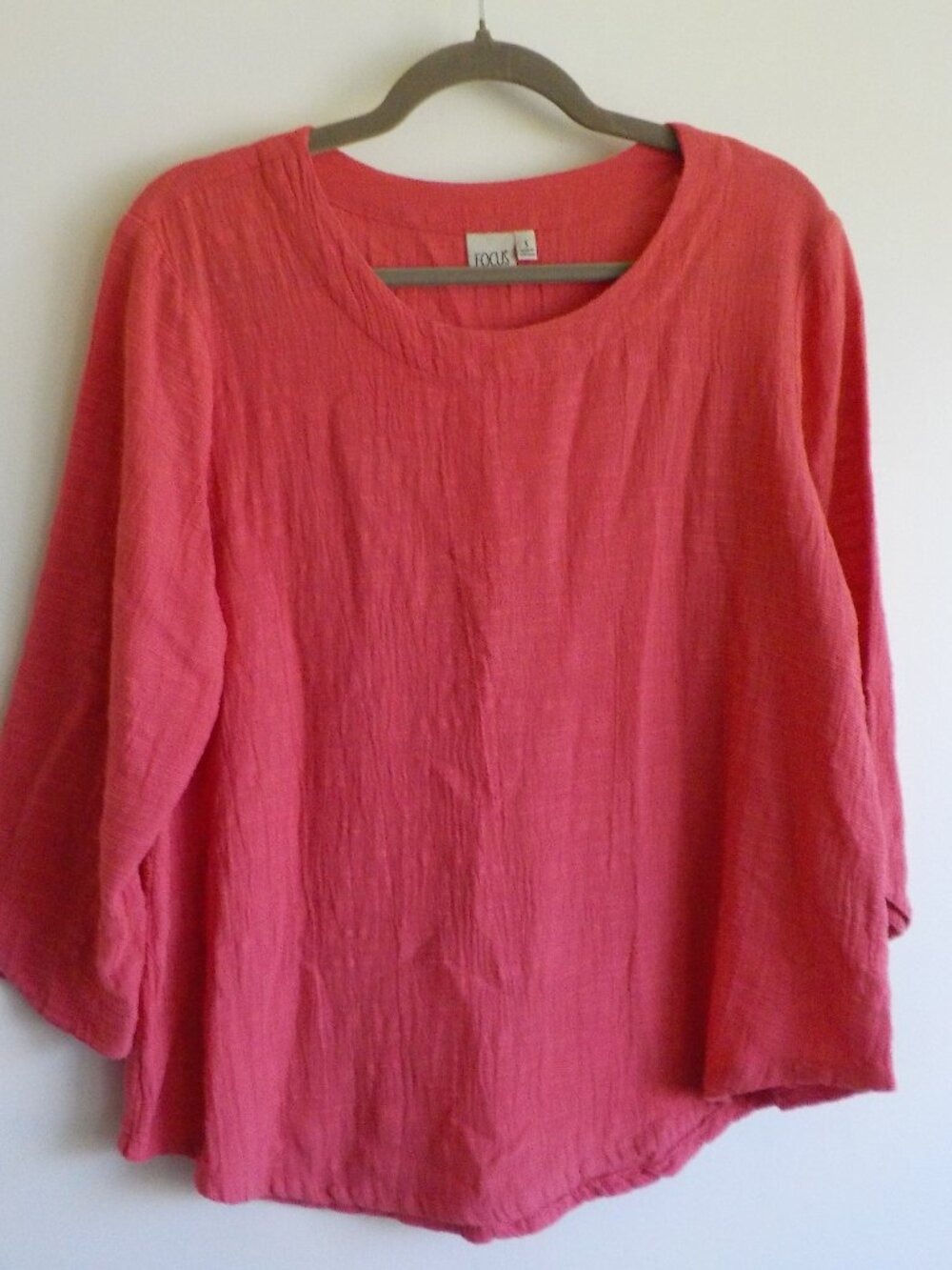 Focus Blouse - Small - COTTON Deep Pink Gauzy Oversized 3/4 sleeve (2325)
